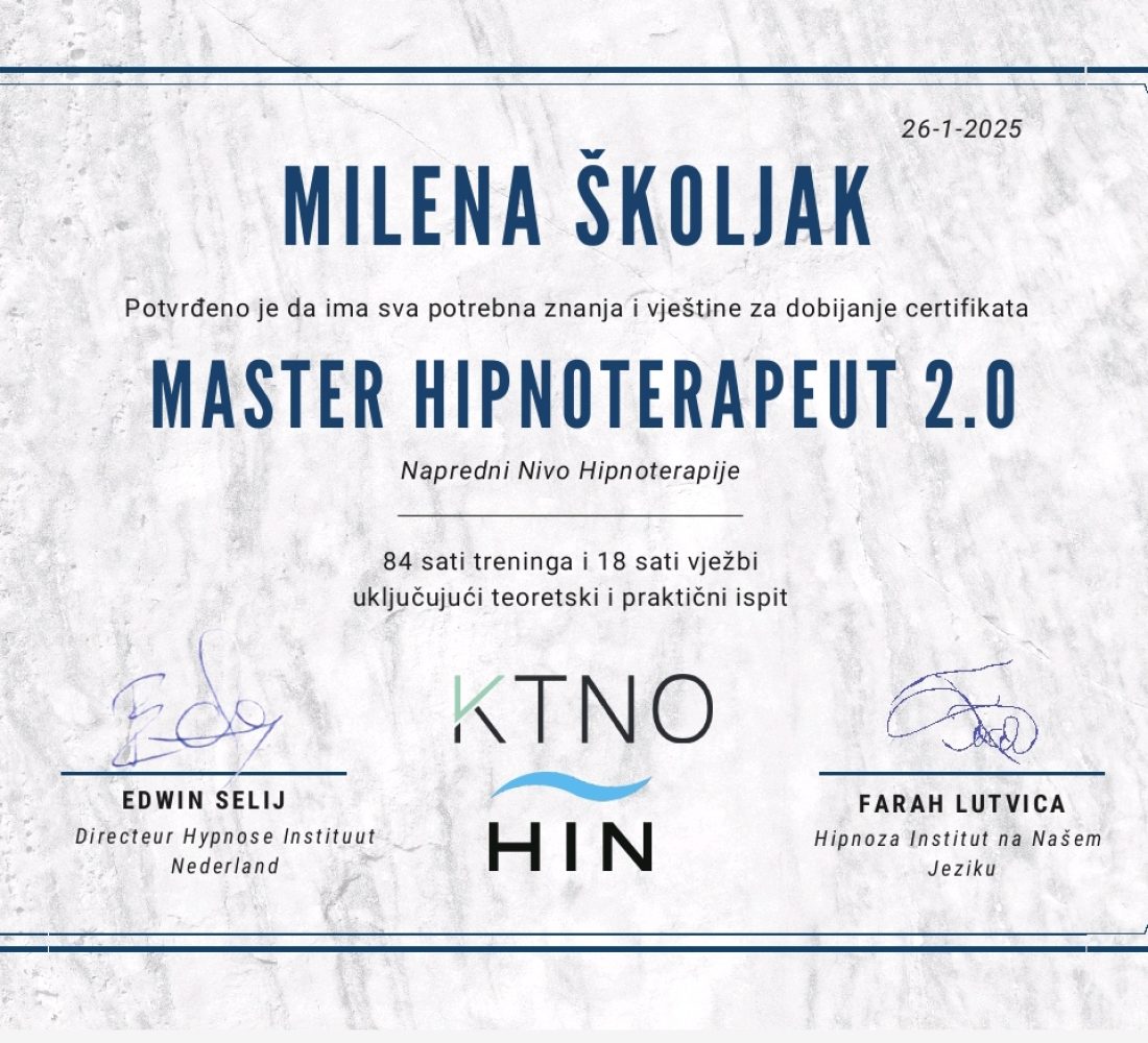 Hipnoterapija 2.0 sertifikat